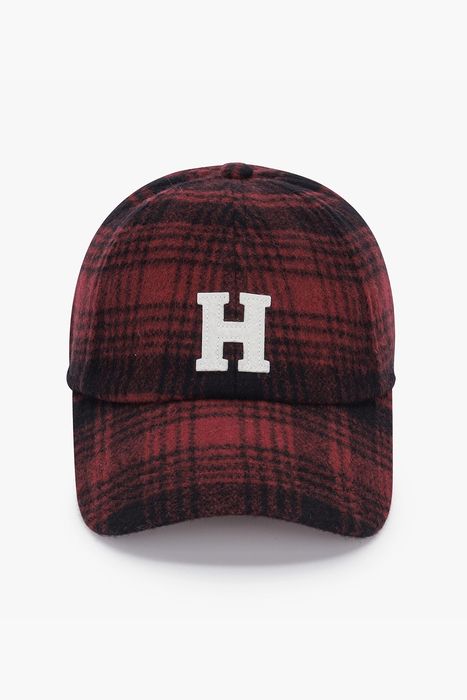 울 혼방 타탄 체크 H 빅 로고 102 레드 볼캡