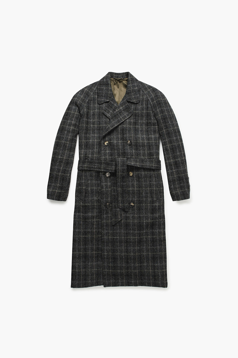 GRANDAD 울 체크 레글런 벨트 롱 코트 MT1902GREY
