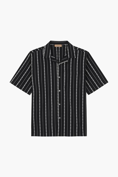 코튼 일러스트 스프라이프 테일러드 카라 반소매 셔츠 25-2 3770249BES