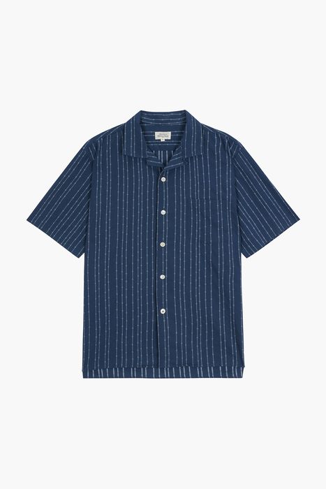 코튼 일러스트 스프라이프 테일러드 카라 반소매 셔츠 BD1401301