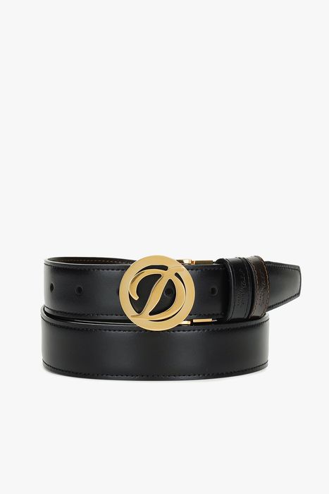 D 로고 라운드 버클 리버서블 벨트 골드 30MM 블랙/브라운 CJ8450120B
