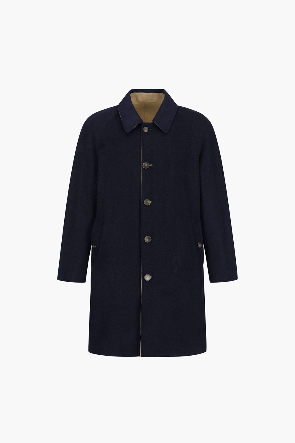 울 & 코튼 리버시블 발마칸 803 네이비 롱 코트