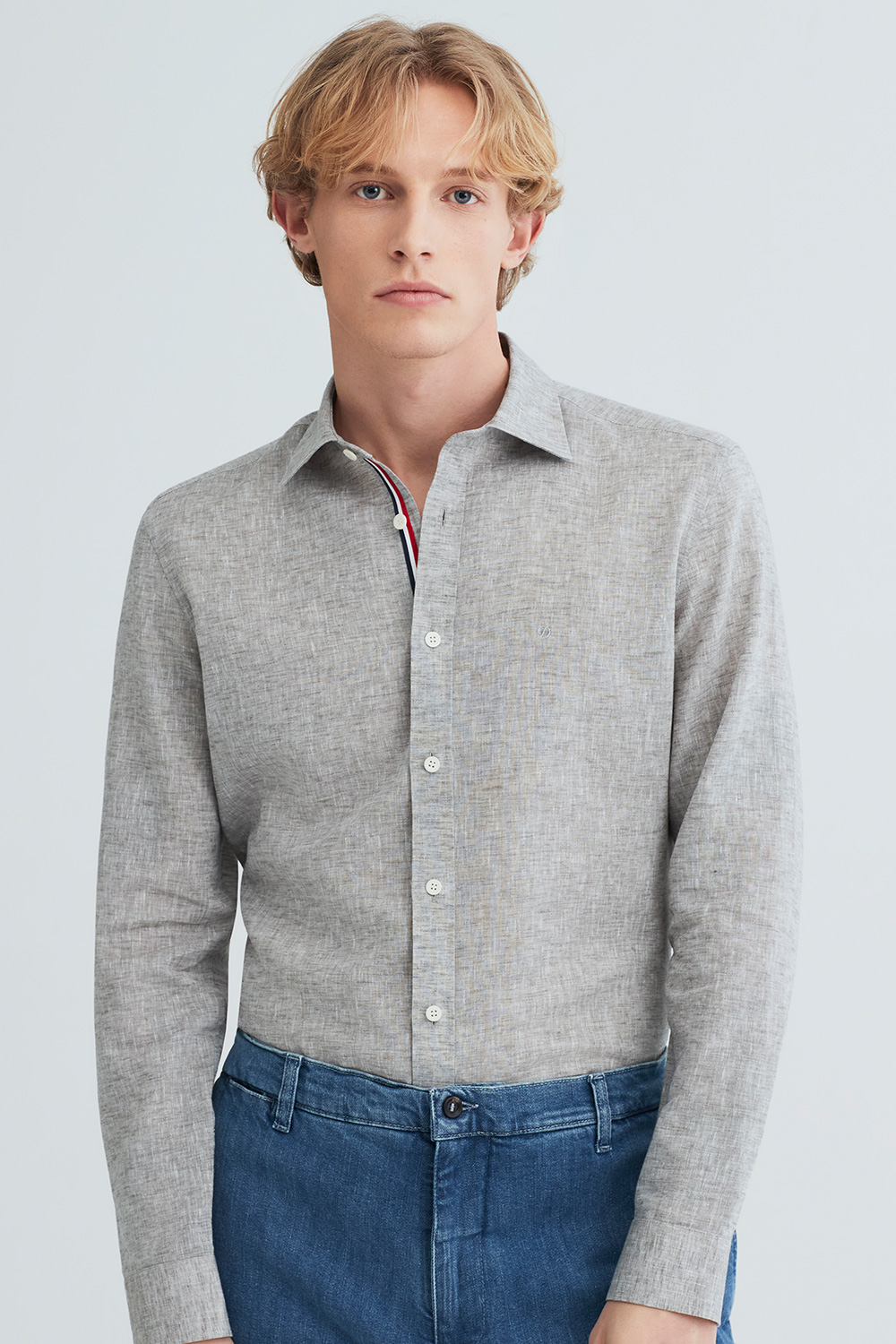 린넨 히든 트리콜로르 954 컴포터블(뉴캐주얼핏) 셔츠 그레이 SE6SM22LS954SBE