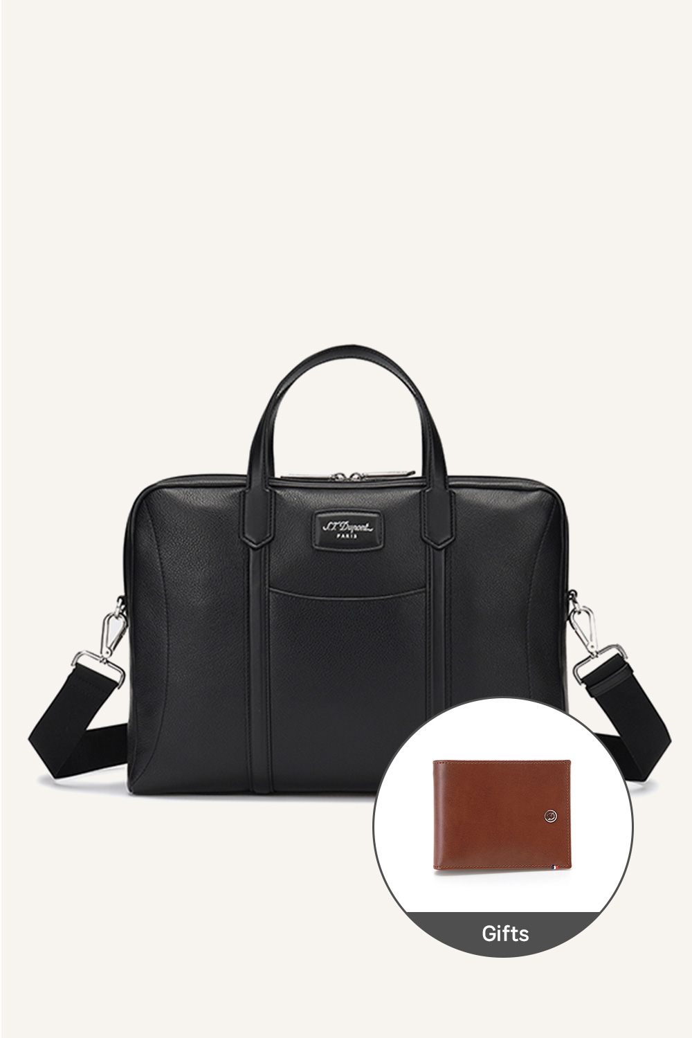 [Gift Set] 그레인 레더 슬림 도큐먼트 홀더+라인D 엘리제 6CC 지갑