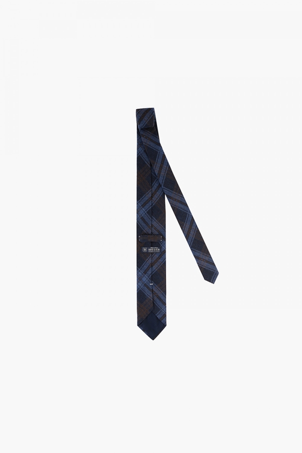 울 실크 타탄 체크 107 다크네이비 넥타이