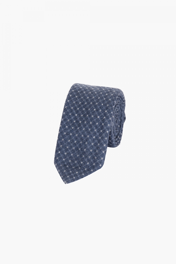 울 실크 깅엄 체크 114 네이비 넥타이