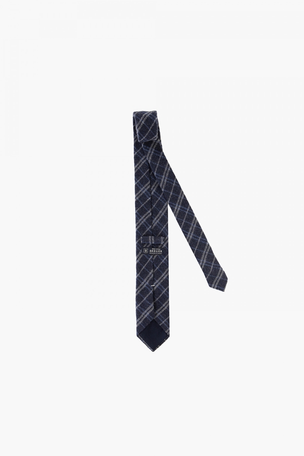 울 실크 오버 체크 307 다크네이비 넥타이