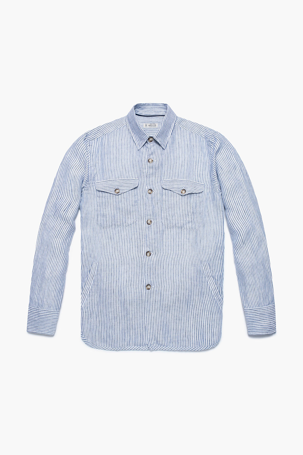 린넨 스프라이프 버튼 다운 포켓 201 블루 셔츠